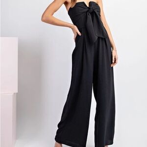 Eesome Black Halter Top Jumpsuit-Front Bow